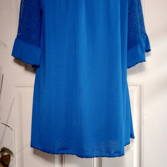 WinWin Blue Solid Lace 3/4 Sleeve Tunic Round Neckline Size L-XL - Picture 5 of 12